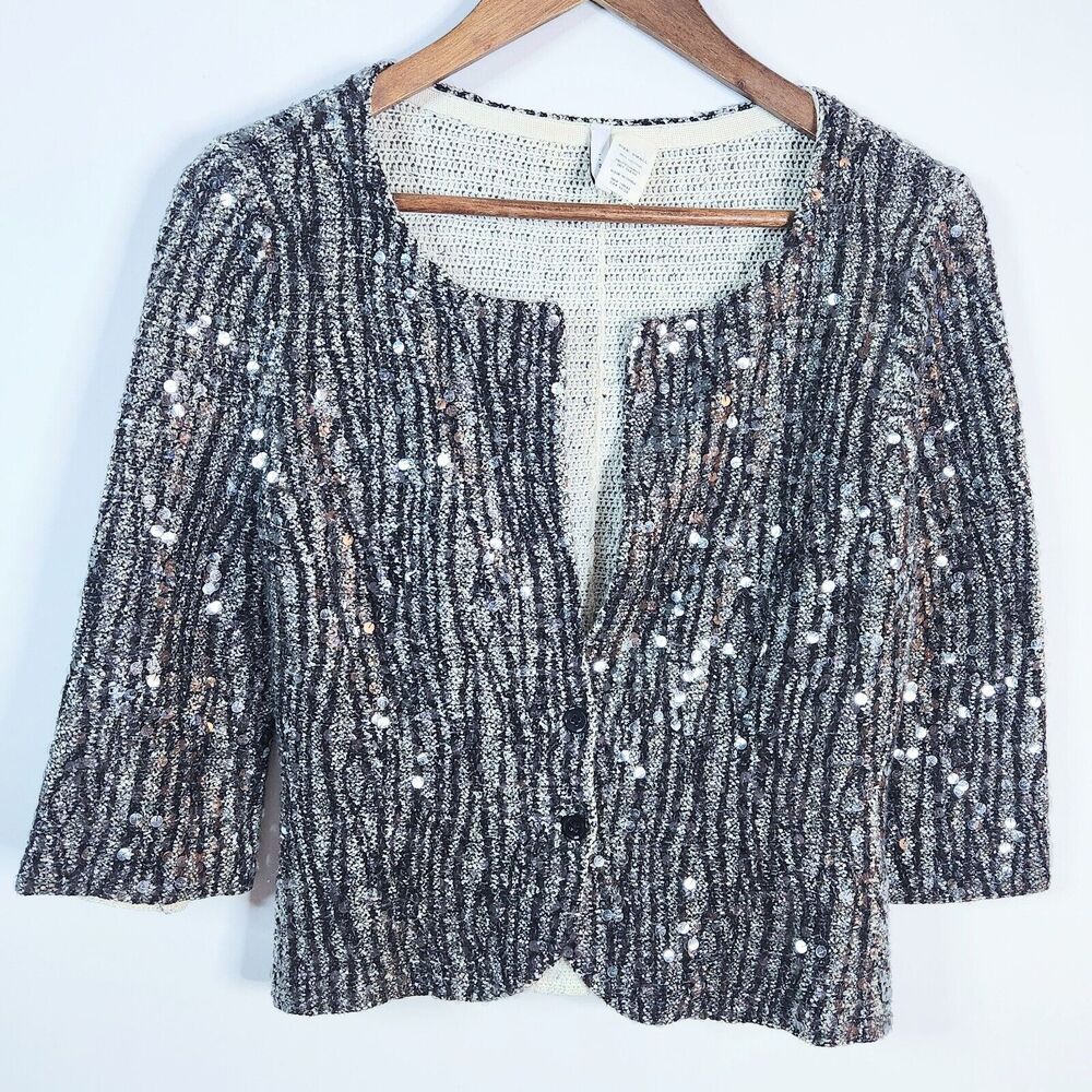 IISLI Black Knit Sequin 2 Button Blazer Size Small Sparkle Feminine Elegant